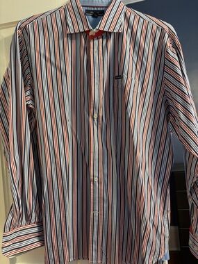Faconnable Striped Dress Shirt in Blue, Red & White